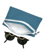 Trousse à lunettes "Brooklyn turquoise" ouverte avec lunettes à l'extérieur