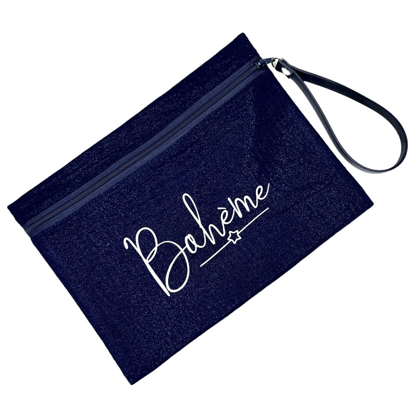 Pochette M, "Bohème" Scintillant marine