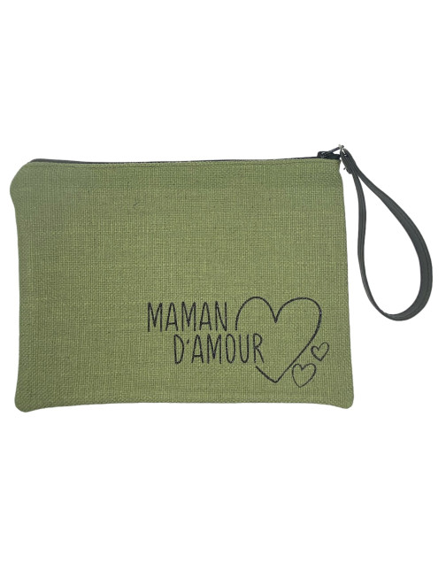 Pochette L, "Maman d'amour" anjou kaki