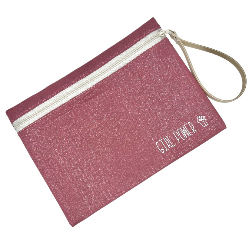 Pochette L, "Girl power" Scintillant rose