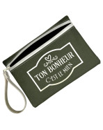 Pochette M, "Ton bonheur c'est le mien" Brooklyn kaki, lot de 2