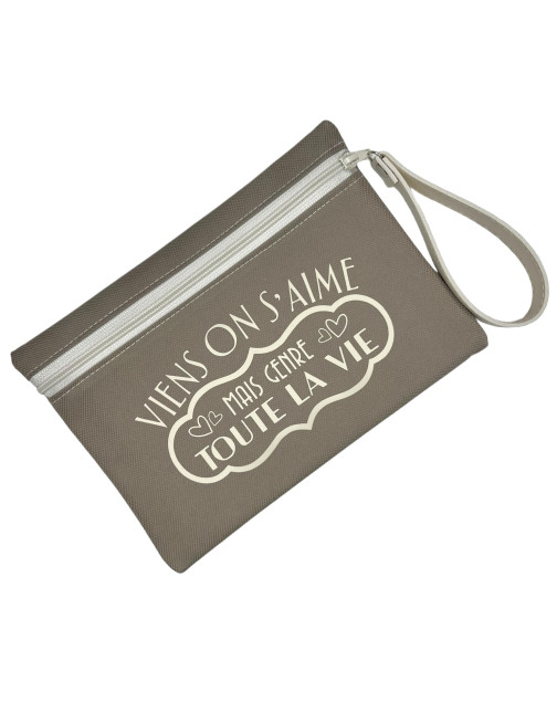 Pochette M, "Viens on s'aime mais genre toute la vie" Brooklyn beige, lot de 2