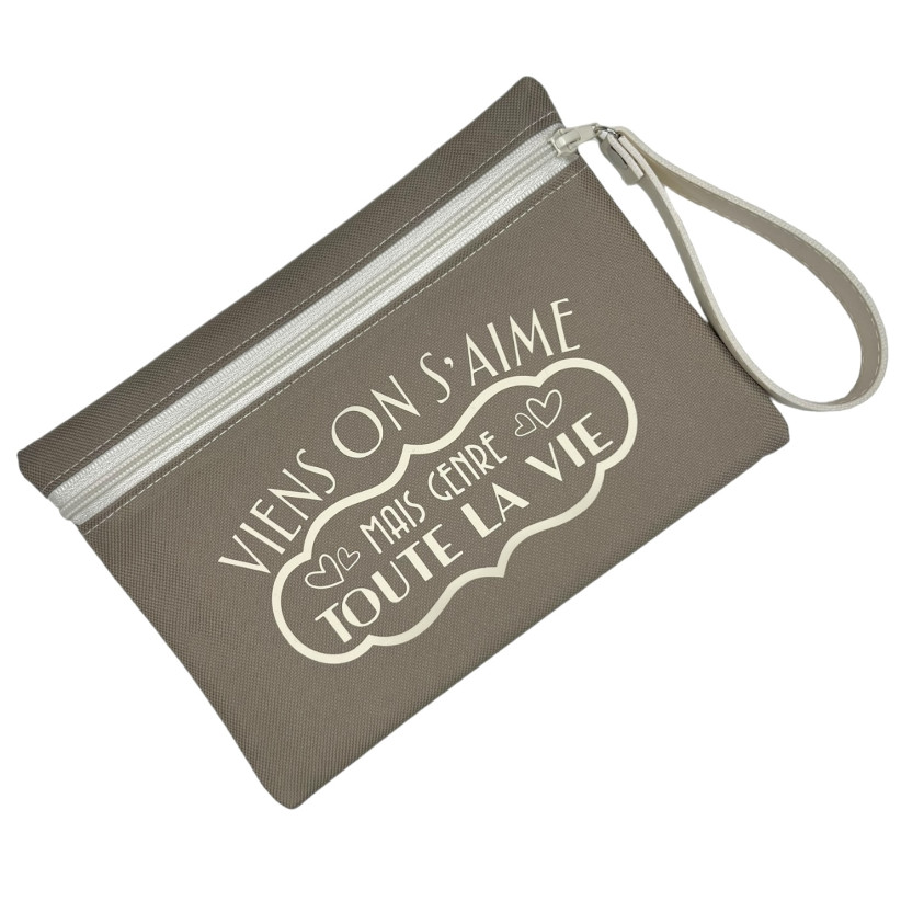 Pochette M, "Viens on s'aime mais genre toute la vie" Brooklyn beige, lot de 2