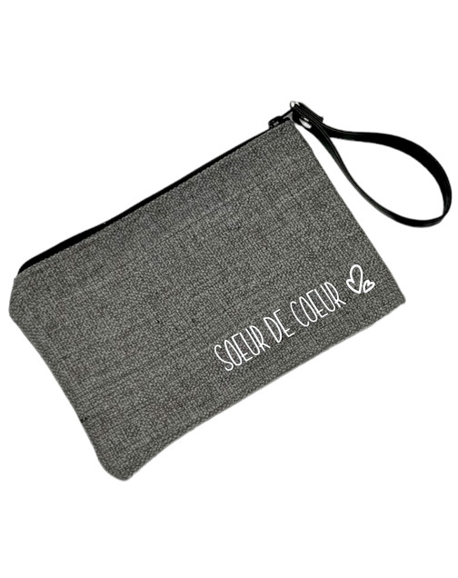 Pochette M, "Soeur de coeur" anjou gris