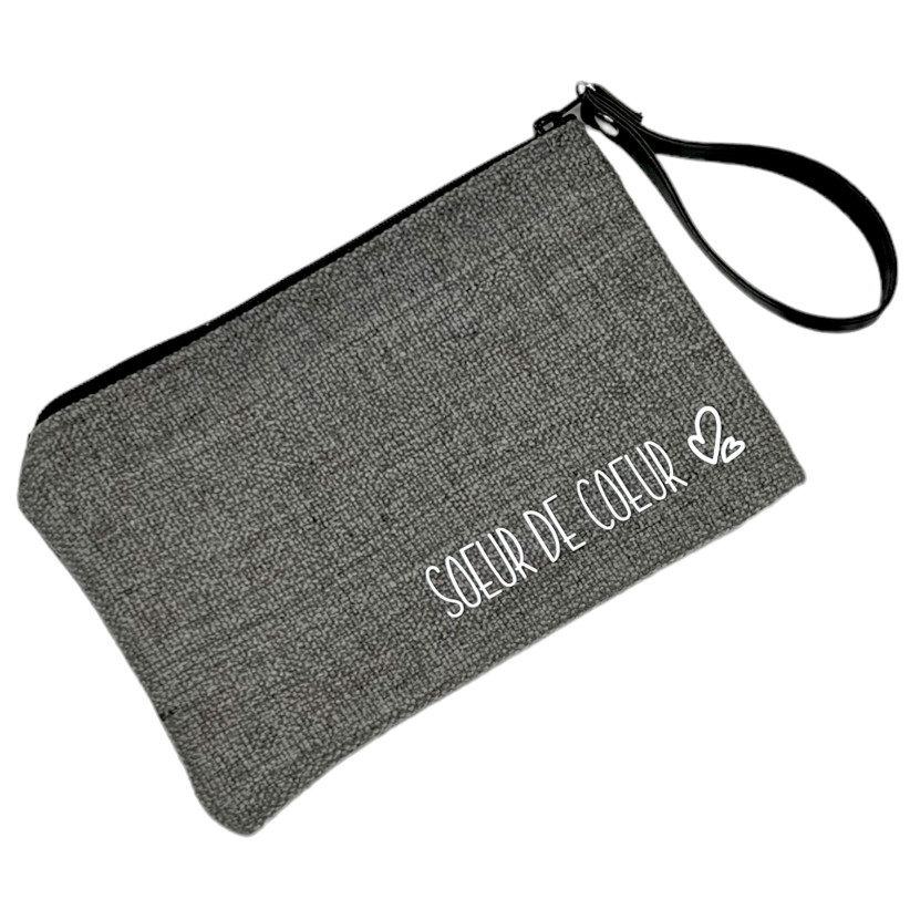 Pochette M, "Soeur de coeur" anjou gris