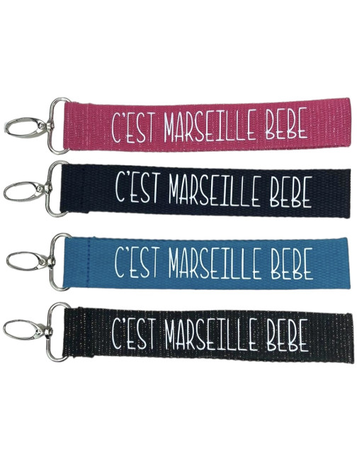 Porte clés sangle "C'est Marseille bébé"