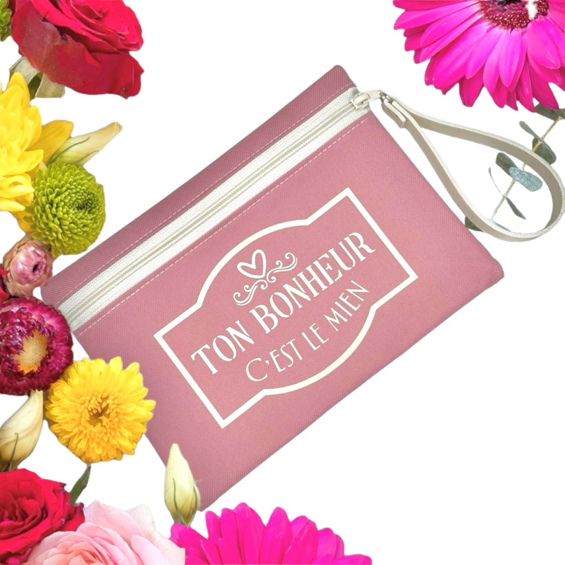 Pochette M, "Ton bonheur c'est le mien" Brooklyn rose, lot de 2