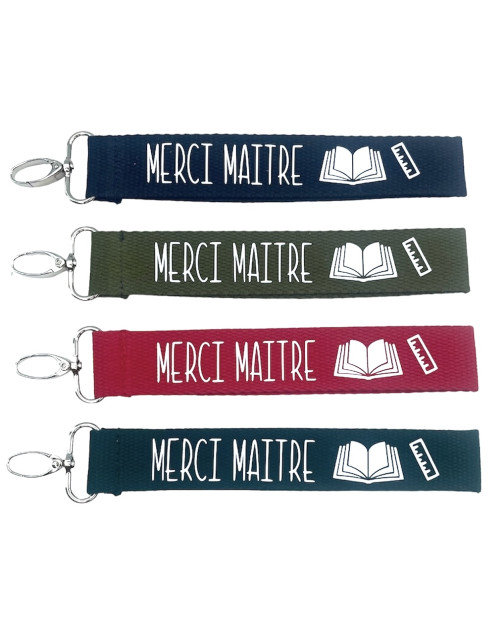 Porte clés sangle, "Merci maitre" cahier