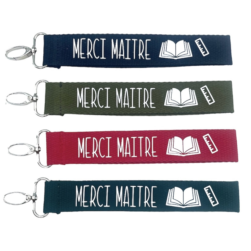 Porte clés sangle, "Merci maitre" cahier