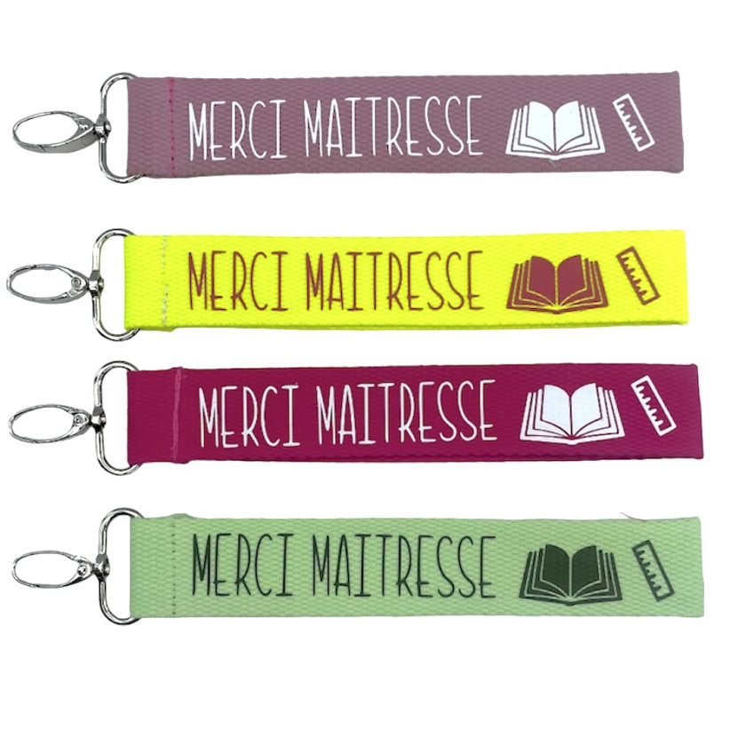 Porte clés sangle, "Merci maitresse" cahier