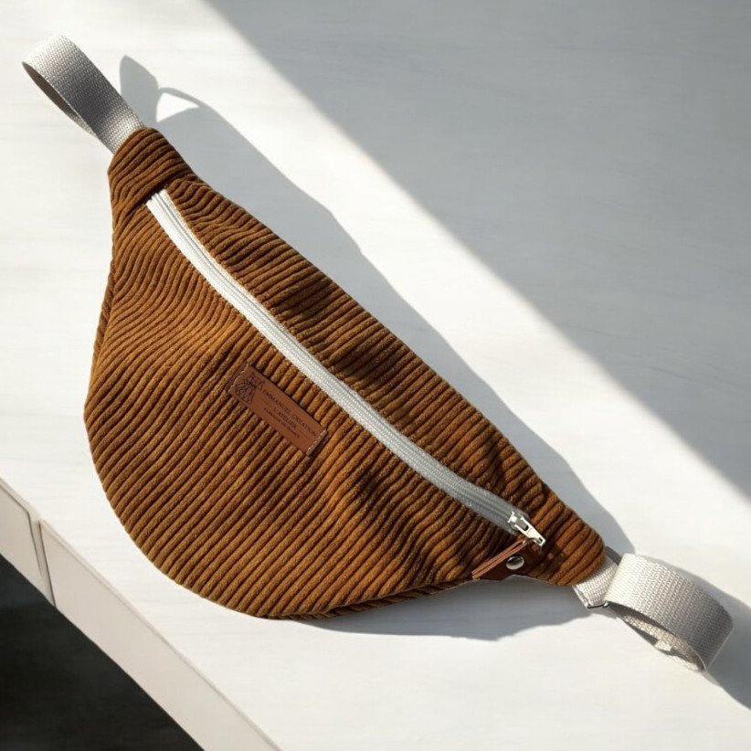 Sac banane, "Velours côtelé" camel
