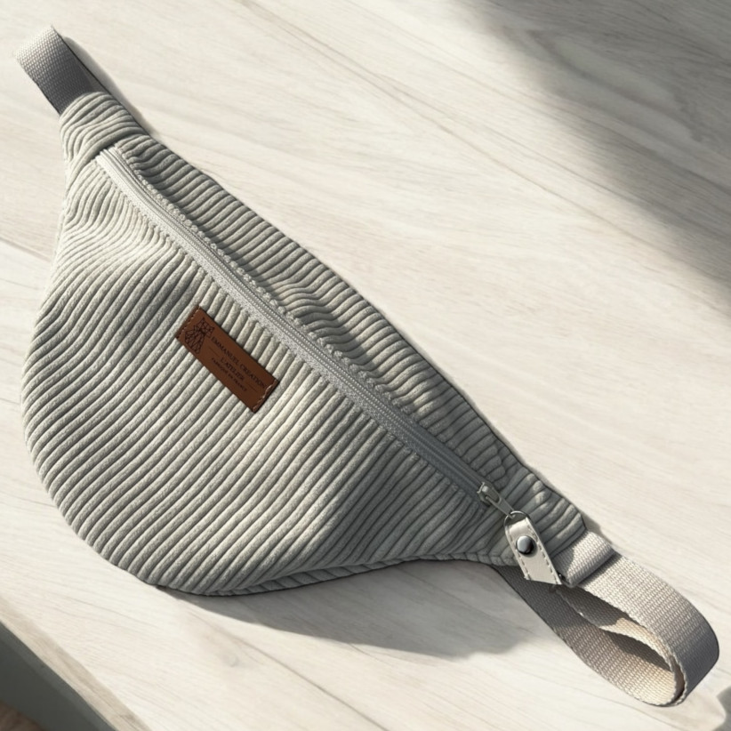 Sac banane, "Velours côtelé" écru