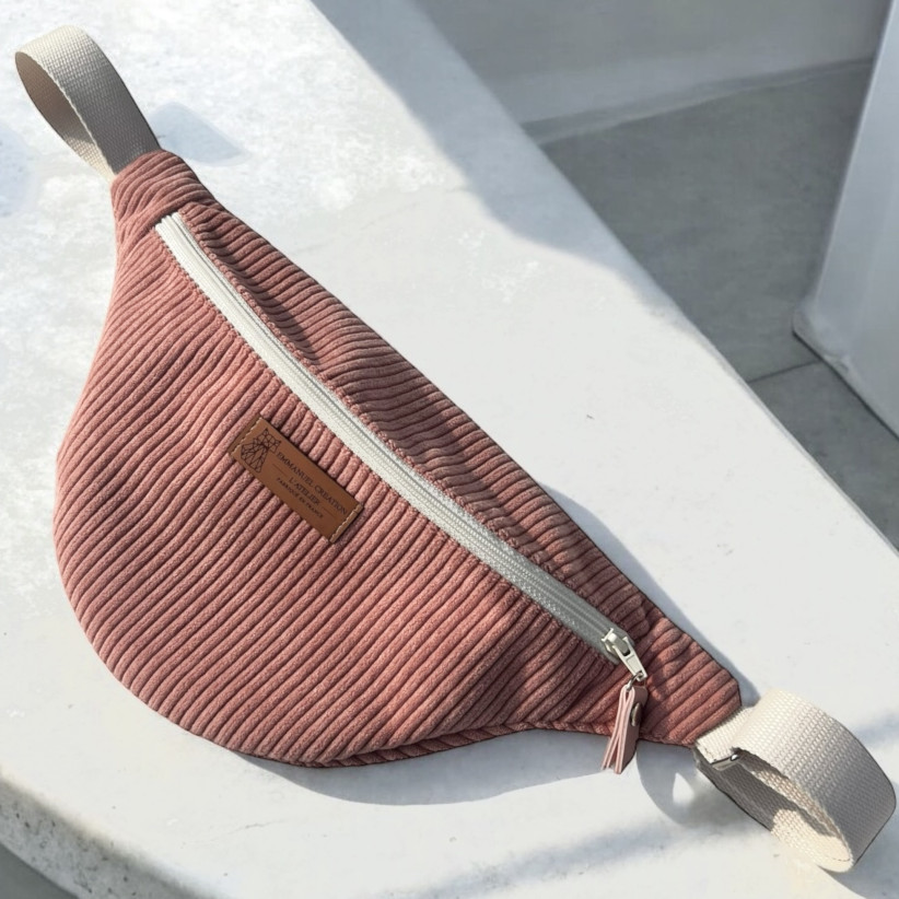 Sac banane, "Velours côtelé" rose