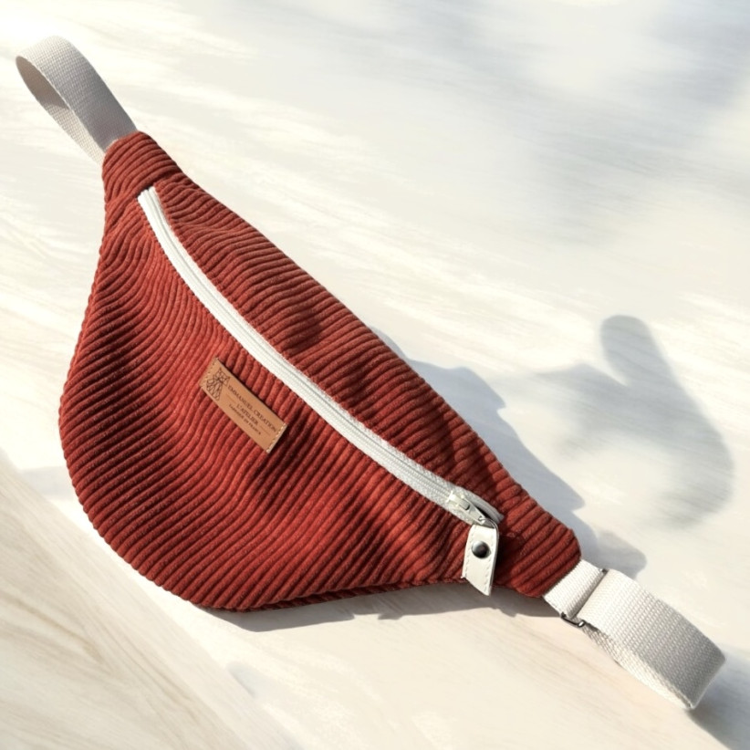 Sac banane, "Velours côtelé" terra