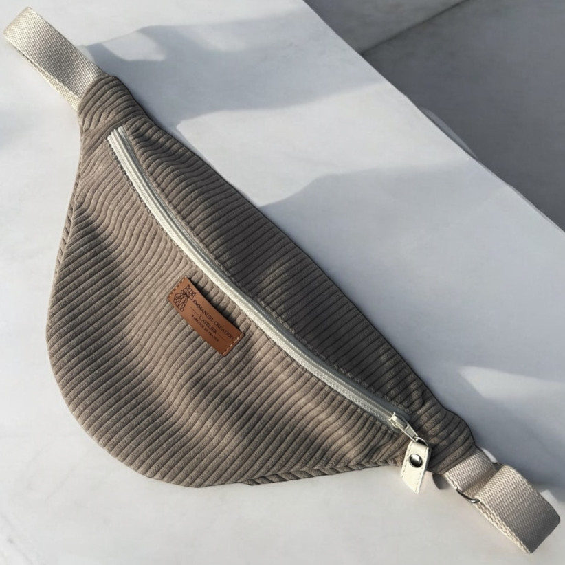 Sac banane, "Velours côtelé" taupe