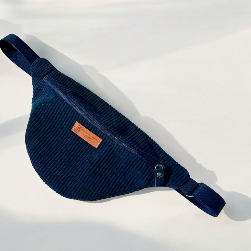 Sac banane, "Velours côtelé" marine