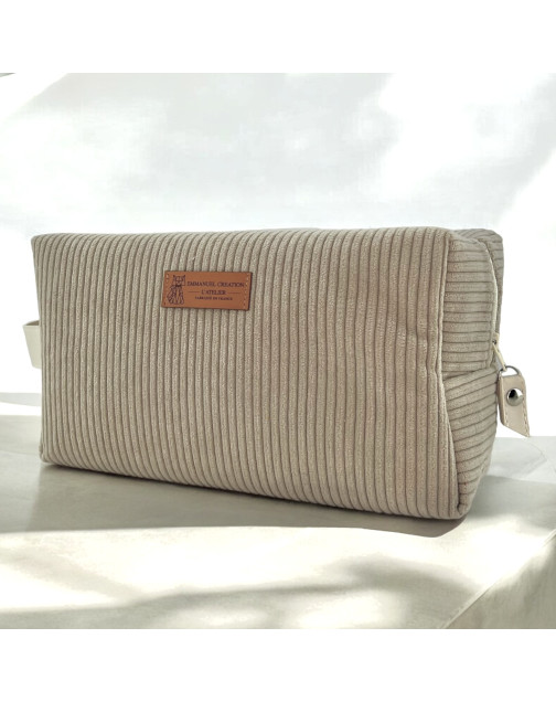 Trousse nomade M, "Velours côtelé" taupe