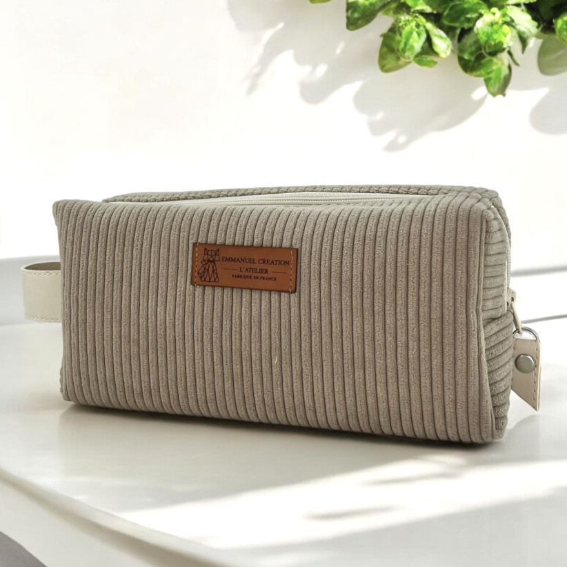 Trousse nomade S, "Velours côtelé" taupe