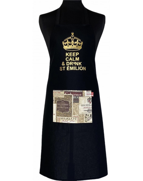 Tablier de cuisine, "Keep Calm & drink St Emilion" noir