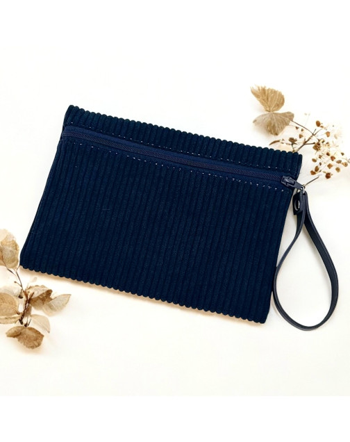 Pochette M, "Velours côtelé" marine