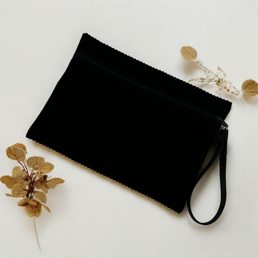 Pochette M, "Velours côtelé" noir