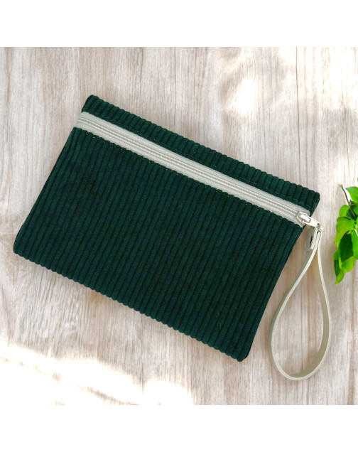 Pochette M, "Velours côtelé" sapin