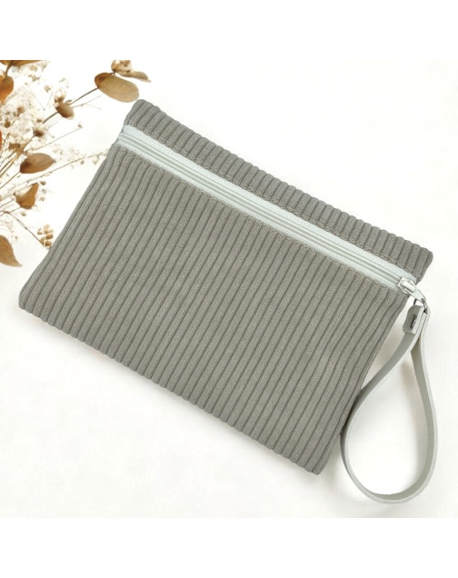 Pochette M, "Velours côtelé" taupe