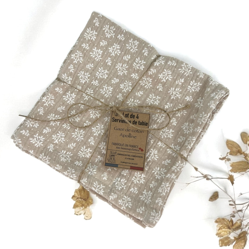 Serviettes de table "Apolline" nature, lot de 4