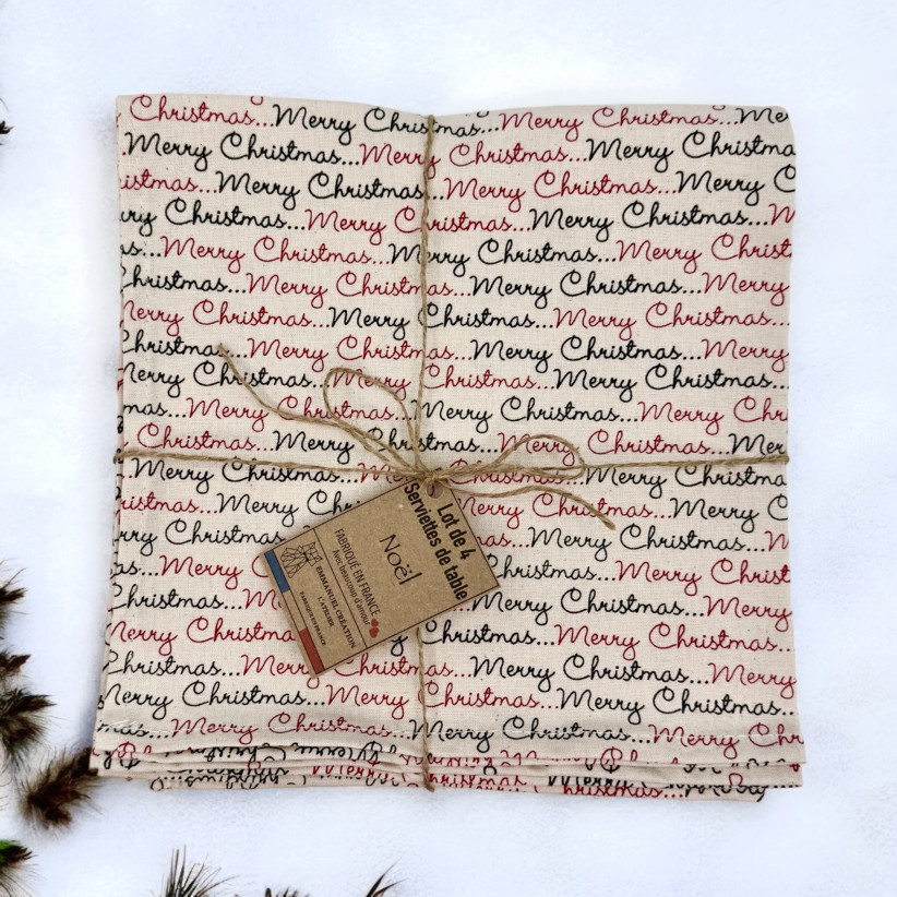 Serviettes de table "Merry Christmas", lot de 4