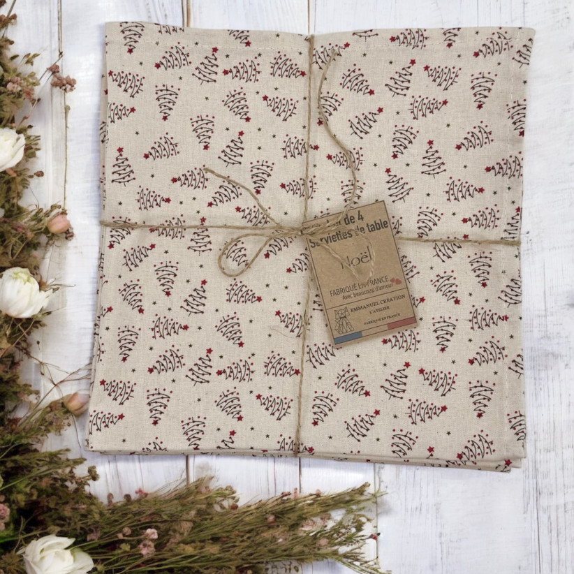 Serviettes de table "Sapin de Noël", lot de 4