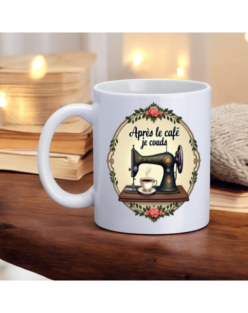 Mug, "Après le café je couds (machine)"