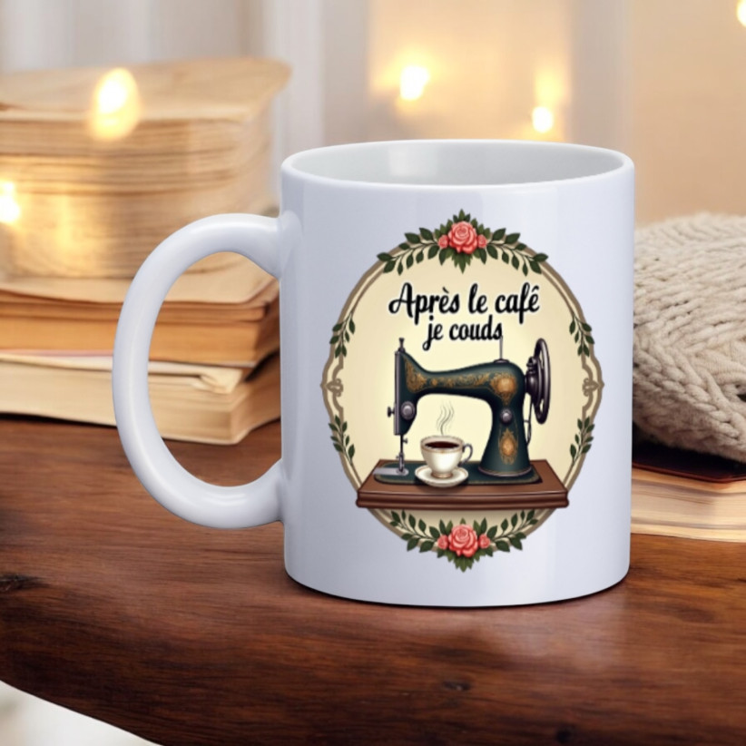 Mug, "Après le café je couds (machine)"