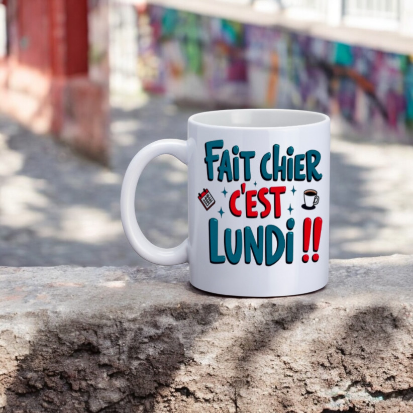 Mugs, "Fait chier !! C'est lundi (bleu)"