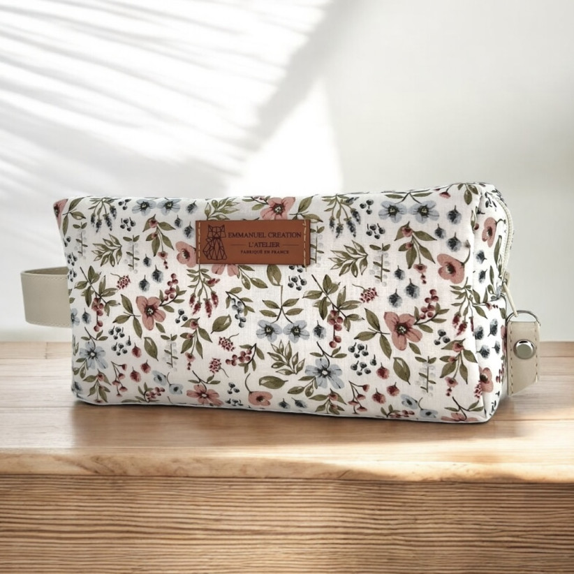 Trousse nomade S, "Flower" blanc