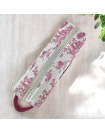 Trousse nomade S, "Antoinette" rose (sangle fuchsia)