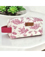 Trousse nomade S, "Antoinette" rose (sangle fuchsia)