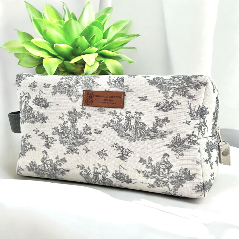 Trousse nomade M, "Antoinette" gris (sangle grise)