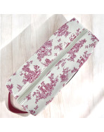 Trousse nomade M, "Antoinette" rose (sangle fuchsia)
