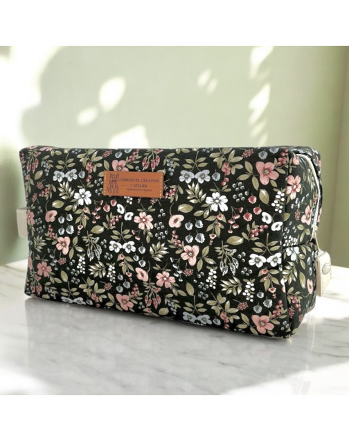 Trousse nomade M, "Flower" kaki