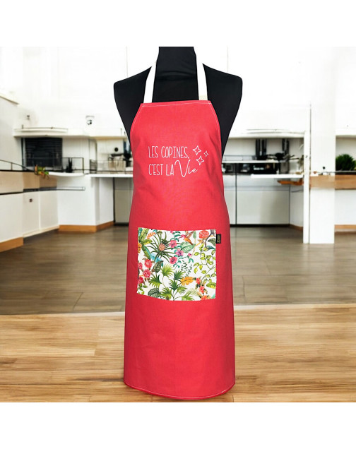 Tablier de cuisine, "Les copines c'est la vie" grenadine