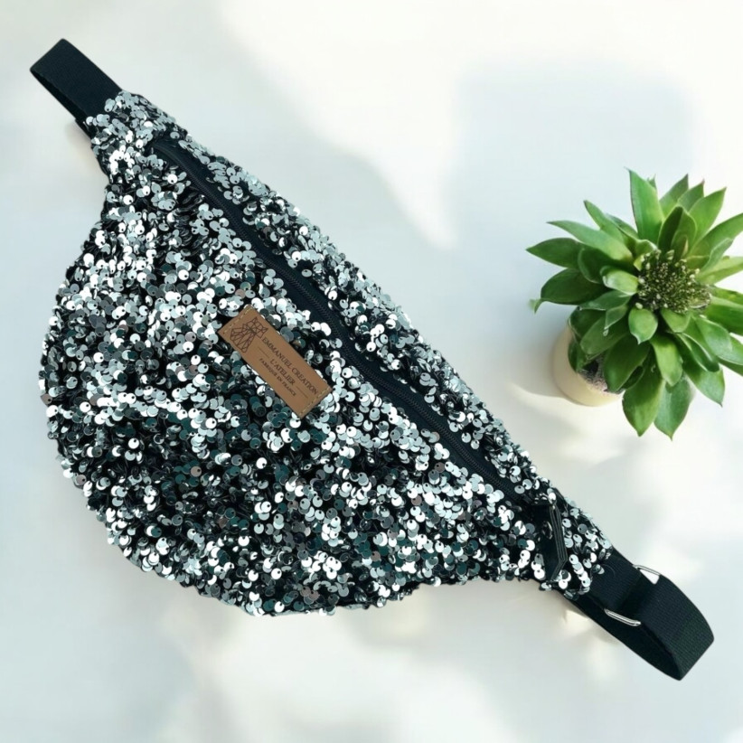 Sac banane, "Sequin" argent