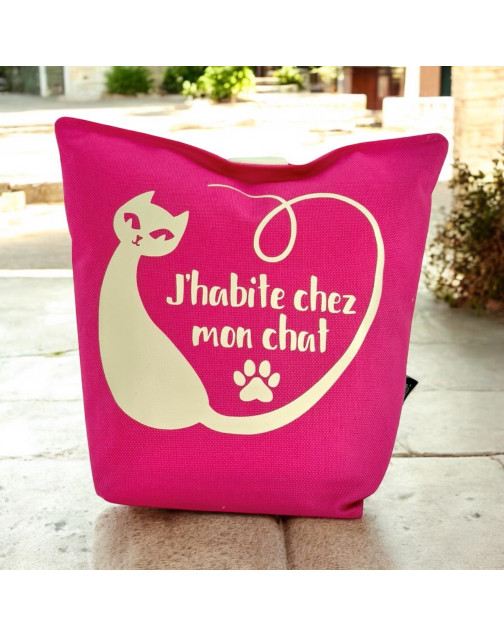 Cale-portes sac, "J'habite chez mon chat" Brooklyn fuchsia