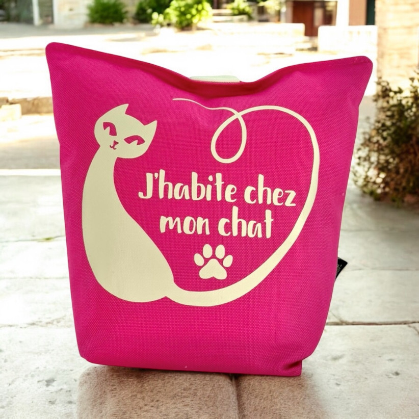 Cale-portes sac, "J'habite chez mon chat" Brooklyn fuchsia