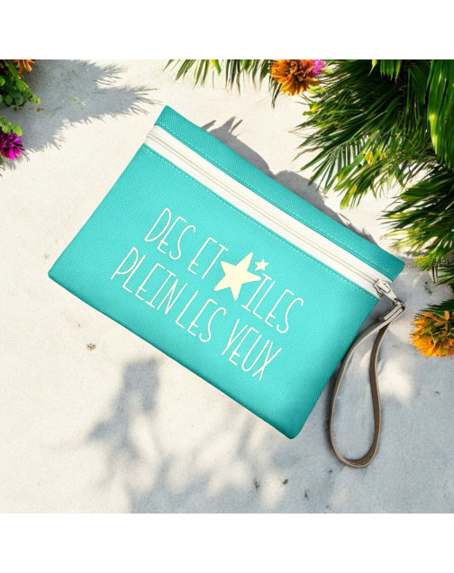 Pochette M, "Des étoiles plein les yeux" Brooklyn vert d'eau