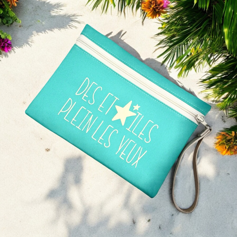 Pochette M, "Des étoiles plein les yeux" Brooklyn vert d'eau