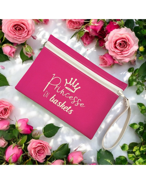 Pochette M, "Princesse en baskets" Brooklyn fuchsia