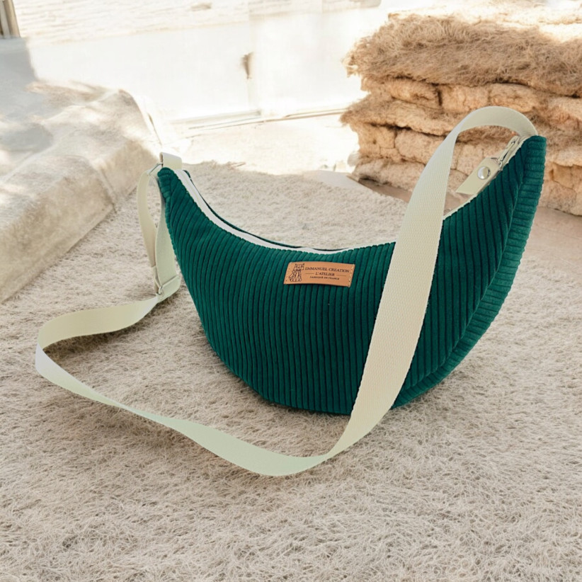 Sac Léo S, "Velours côtelé" sapin
