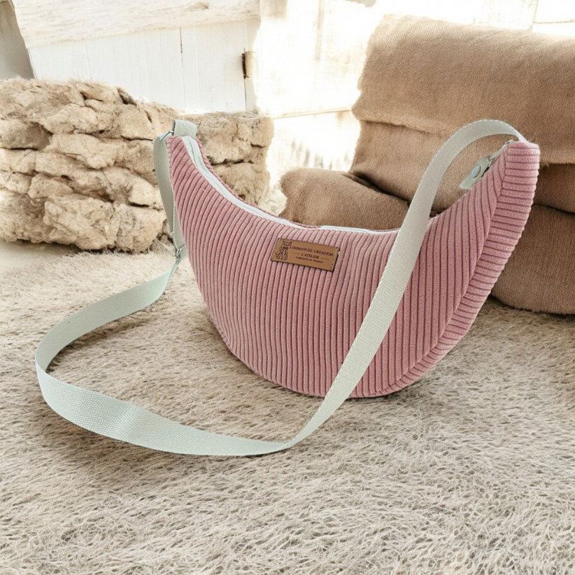 Sac Léo S, "Velours côtelé" rose