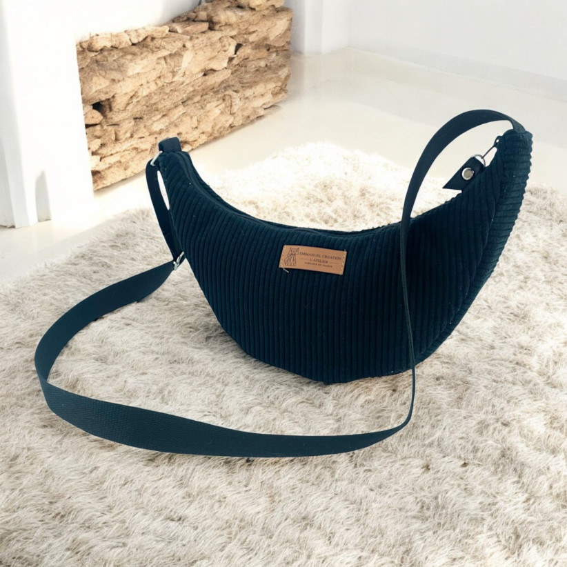 Sac Léo S, "Velours côtelé" noir