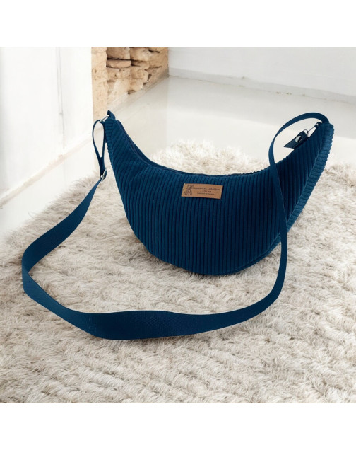 Sac Léo S, "Velours côtelé" marine